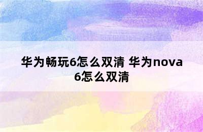 华为畅玩6怎么双清 华为nova6怎么双清